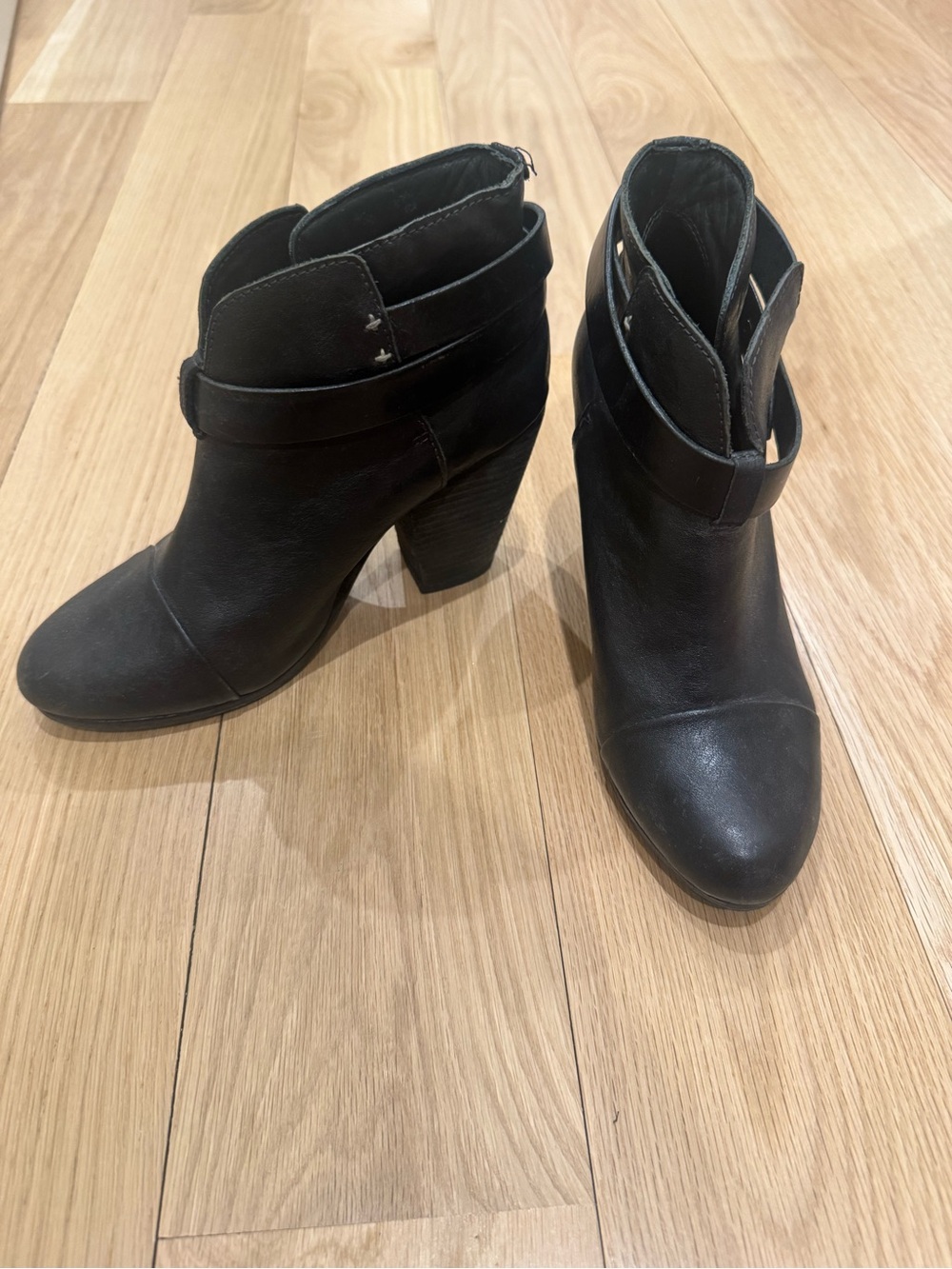 rag & bone Black Leather Ankle Booties with Wrap Strap-Sz 38.5